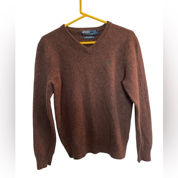 Ralph Lauren Lambswool V-Neck Sweater Men’s Large Brown Academia Preppy - Picture 2 of 9